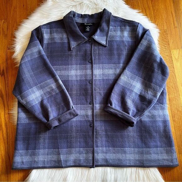 Denim&Co Blue Plaid Snap Up 100% Cotton Coat Size 3X - Picture 1 of 8